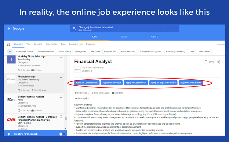 What a job seeker sees on Google for Jobs